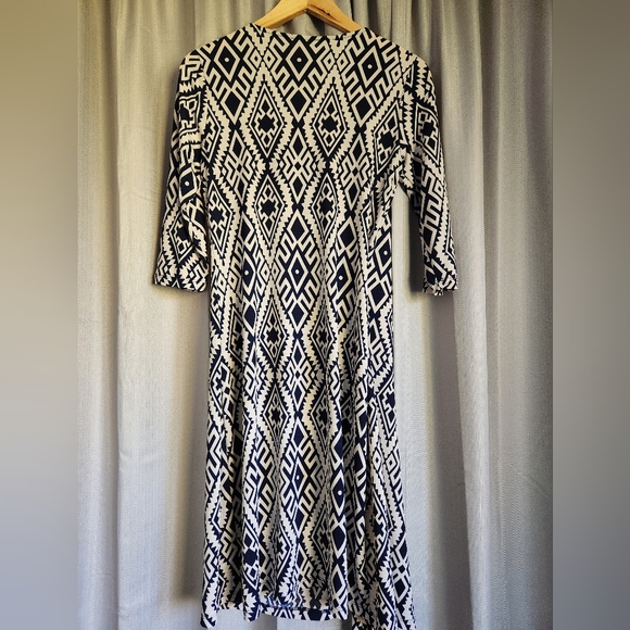 Navy and Cream Midi Wrap Dress - Picture 3 of 4